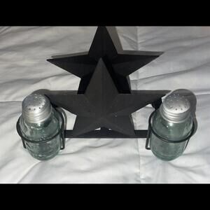 VTG, Farmhouse, lone Star, Mason Jar Salt/ Pepper  & Napkin Caddy ￼